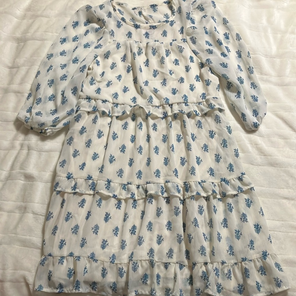 Floral Blue and White Kids Dress